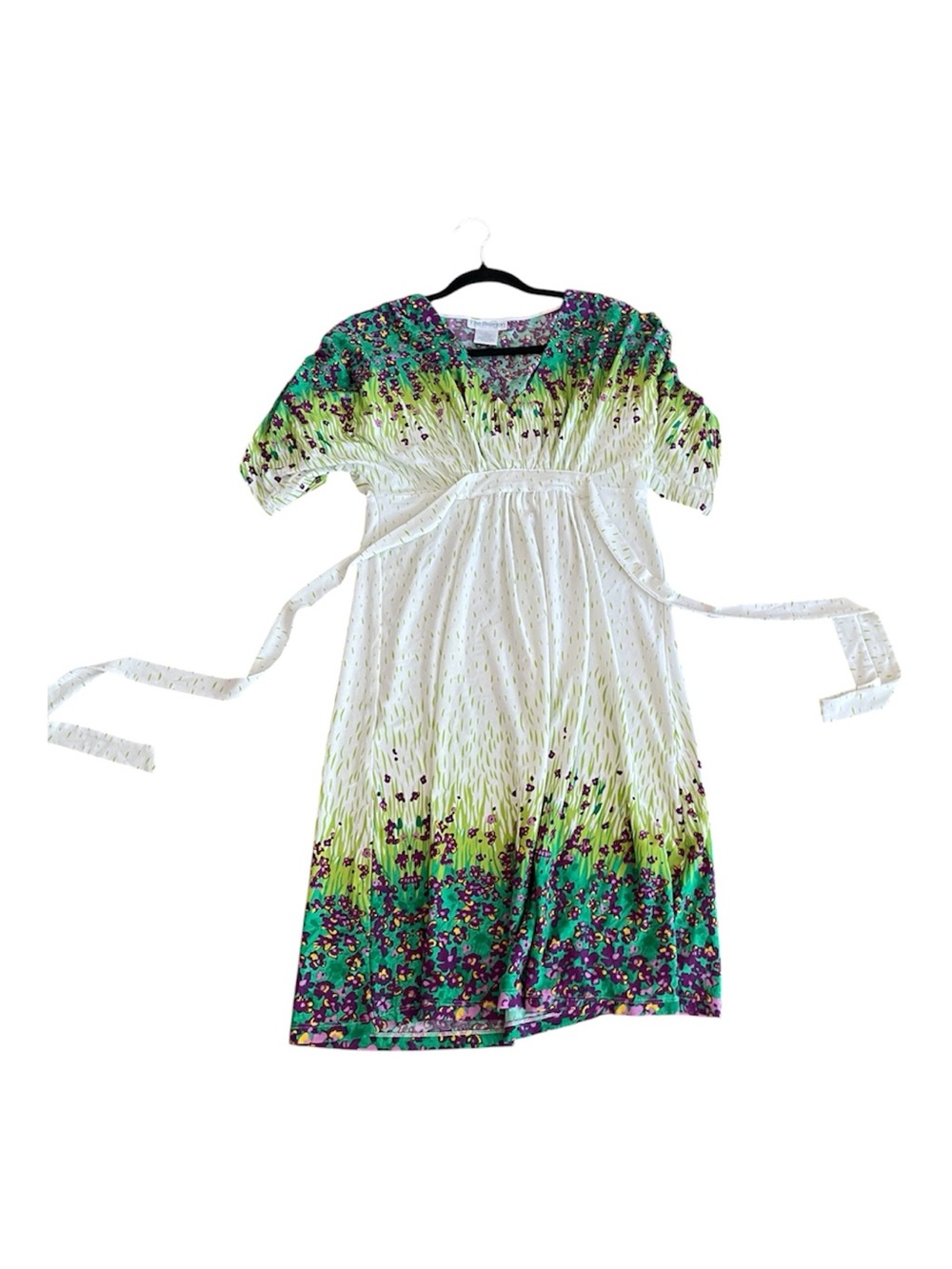 White & Green Floral Empire-Waist Dress